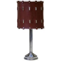 Mid-Century Chrome and Leatherette Table Lamp