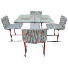 Giovanni Offredi for Saporiti Paracarro Dining Table and Four Inlay Chairs