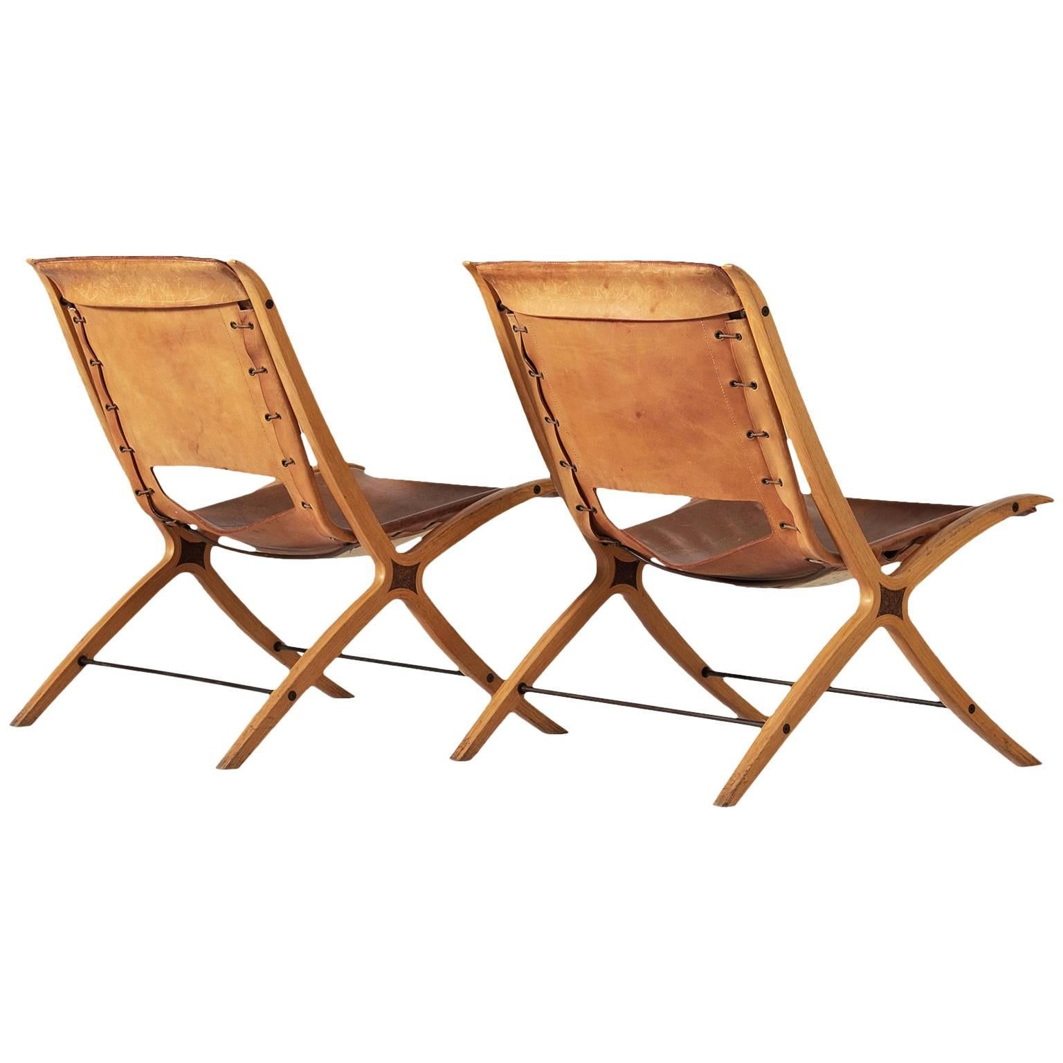 Hvidt and Mølgaard Pair of XChairs in Cognac Leather For Sale at 1stDibs