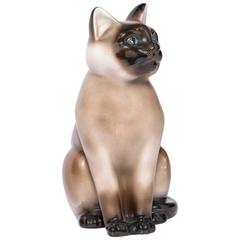 Vintage Porcelain Model of a Seated Siamese Cat by Piero Fornasetti