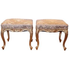 Pair of 19th Century Gilt Carved Louis XV Benches