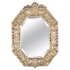 Miroir octogonal anglo-indien en métal argenté