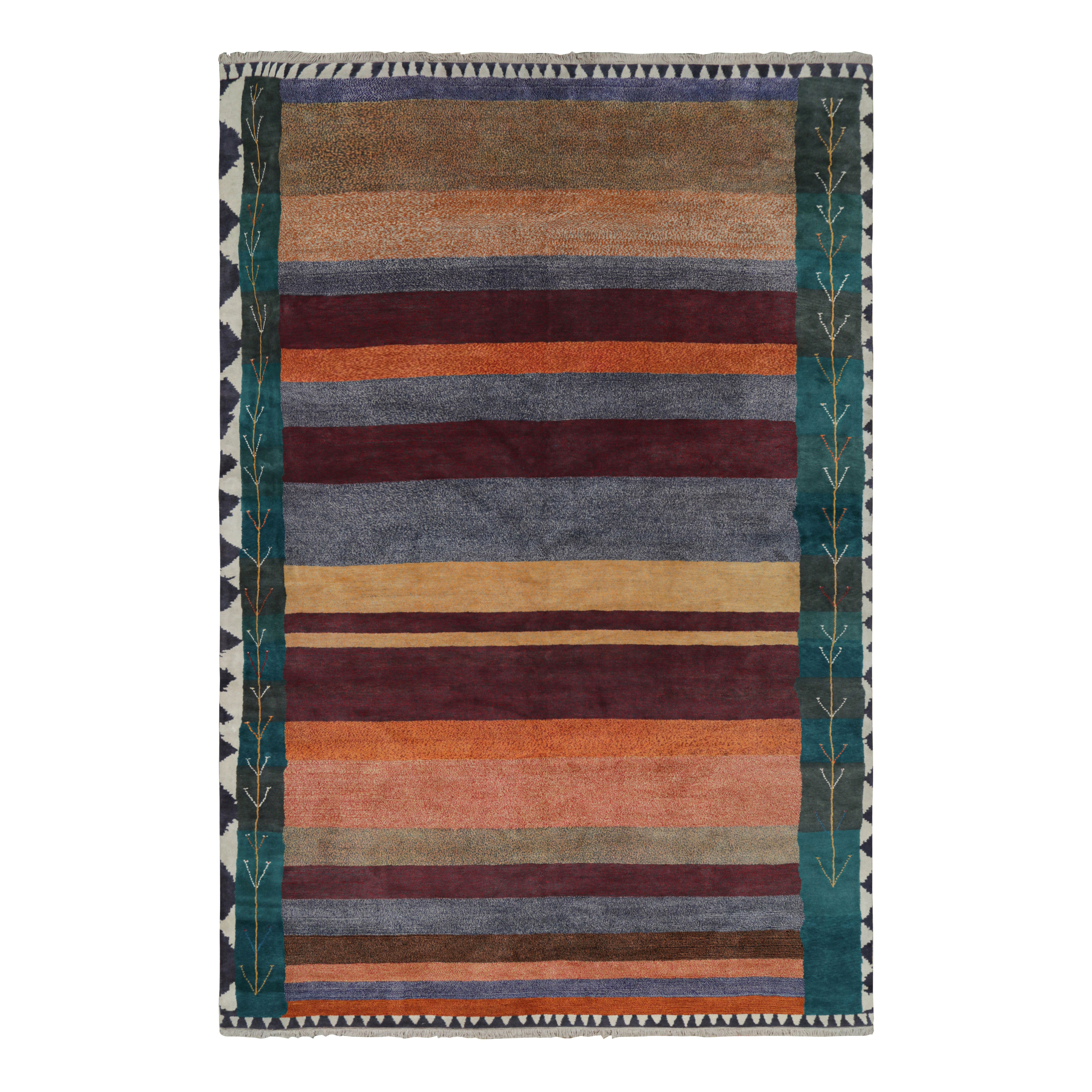 Rug & Kilim's Oversized Gabbeh Style Custom Tribal Runner with Multicolor Stripe
