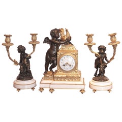 19th Century French Marble and Gilt Bronze Clock Set by A. D Mougin