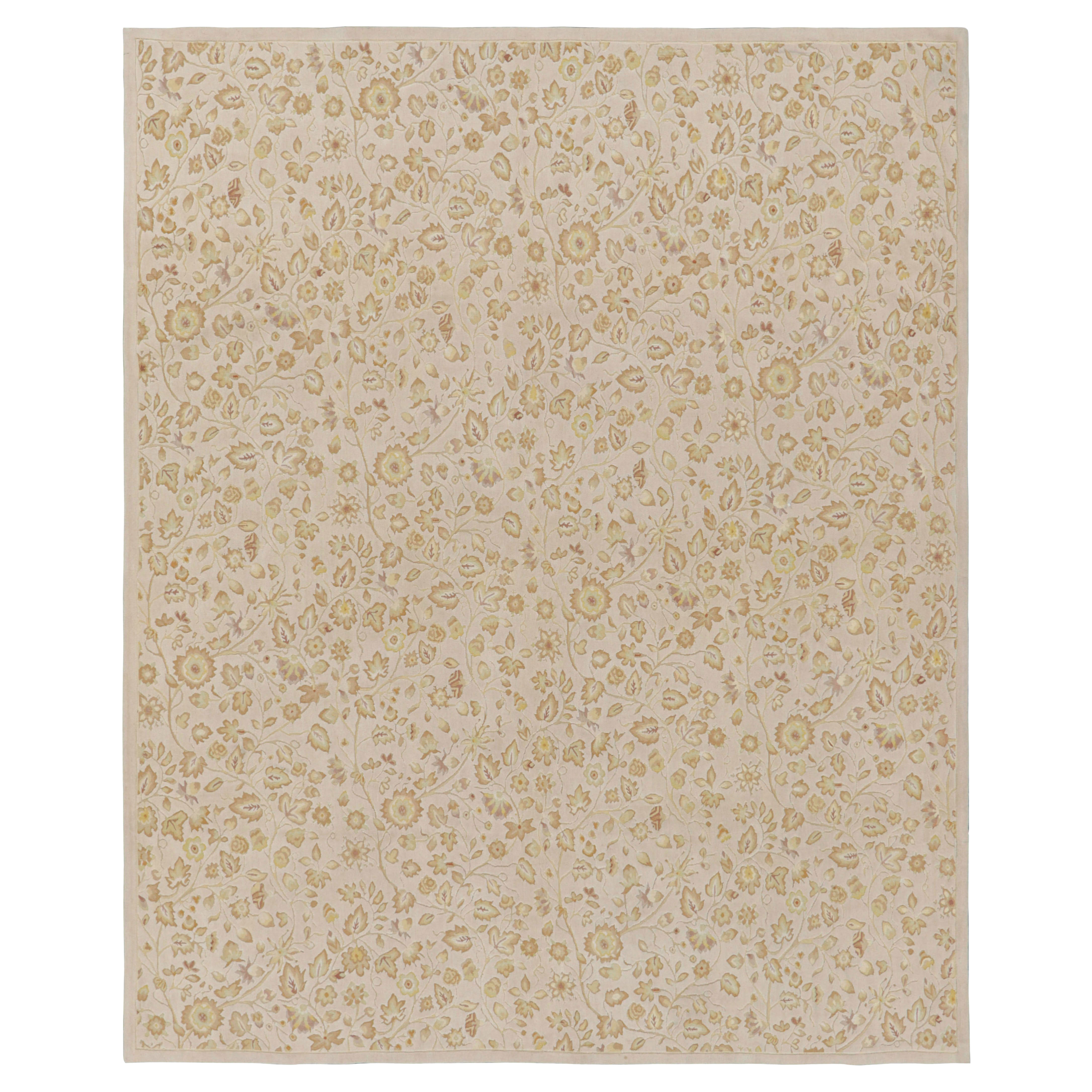Rug & Kilim’s Tudor Style Rug in White with Beige-Brown Floral Patterns