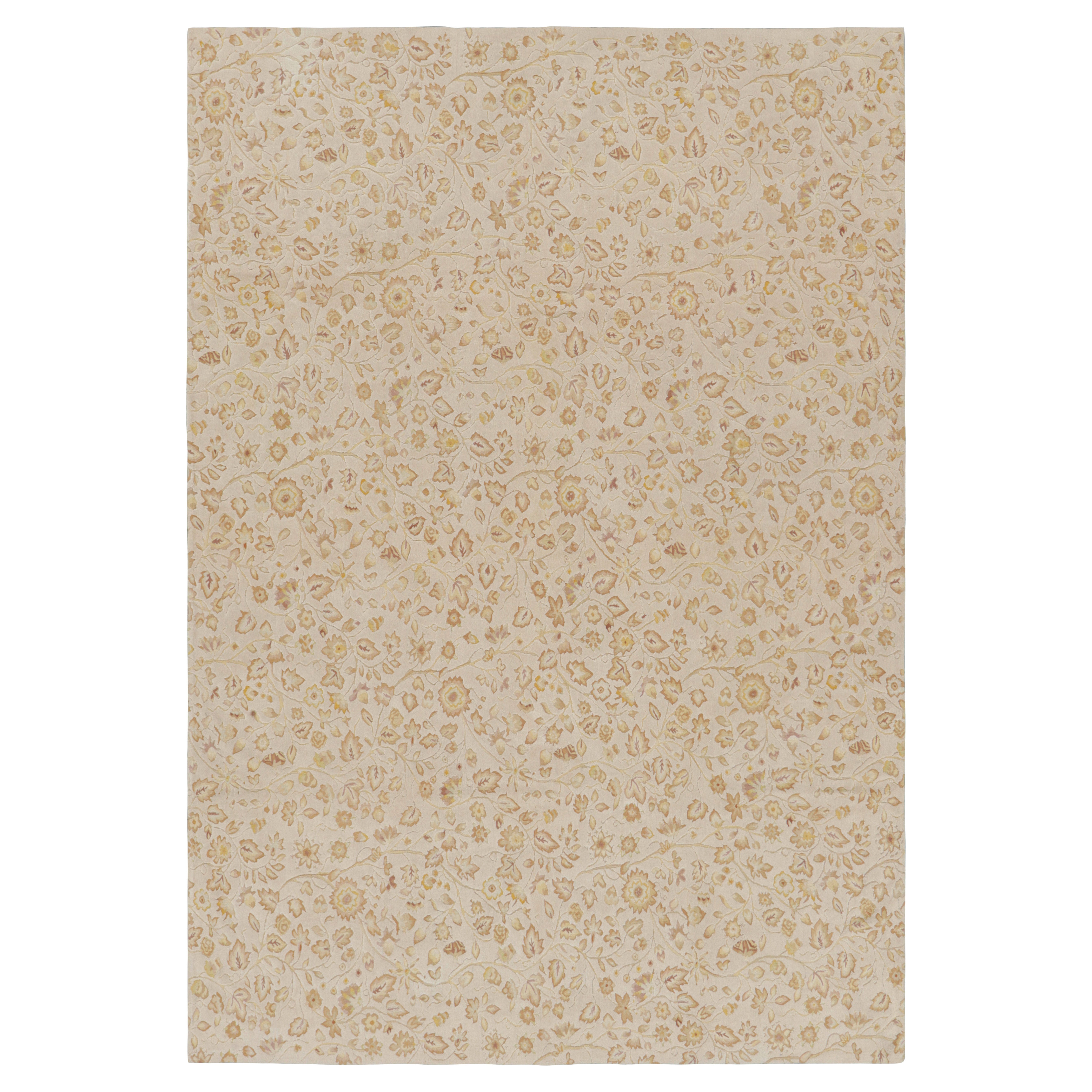 Rug & Kilim’s Tudor Style Rug in White with Beige-Brown Floral Patterns