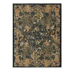 Rug & Kilim's Armorial Tudor Style Rug in Black, with Beige, Blue and Gold Tones (Tapis armorial de style Tudor en noir, avec des tons beiges, bleus et or)