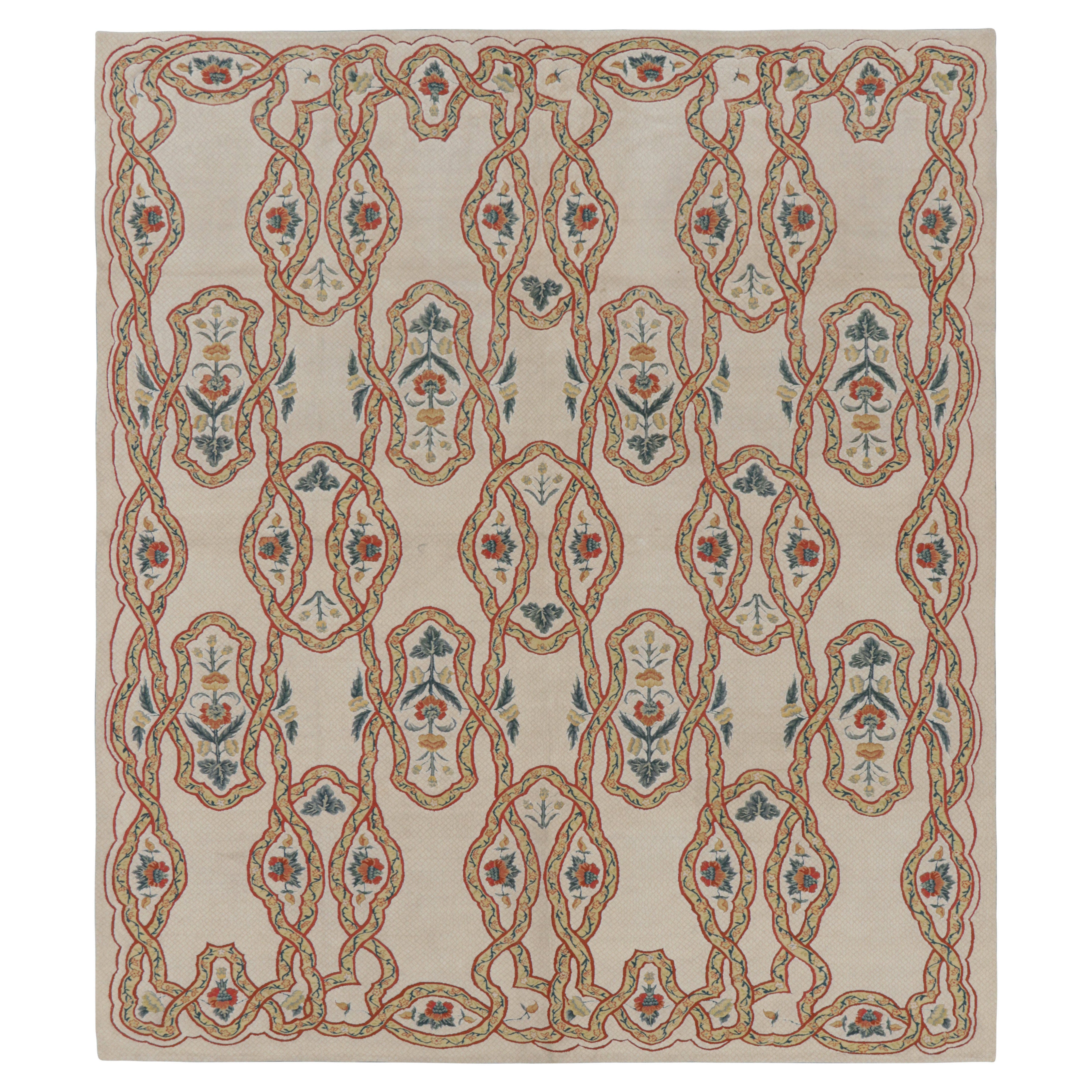 Rug & Kilim’s Tudor Style Rug in Beige-Cream with Geometric and Floral Patterns