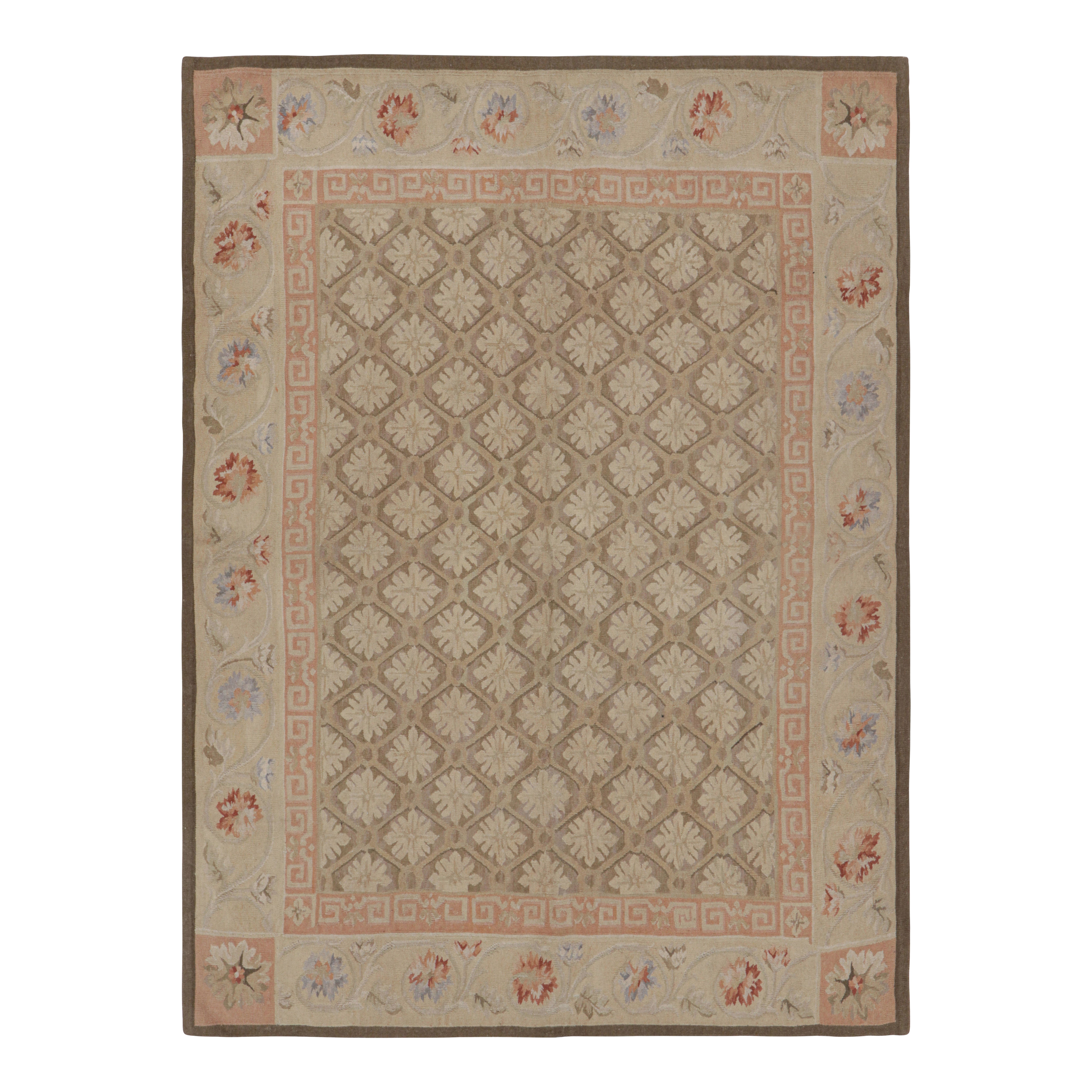 Rug & Kilim's Aubusson Style Rug in Beige-Brown with Floral Patterns