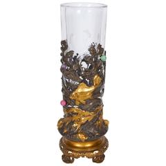 Vase en verre taillé de style français Japonais Ormolu et Bronze Argenté L'Escalier De Cristal