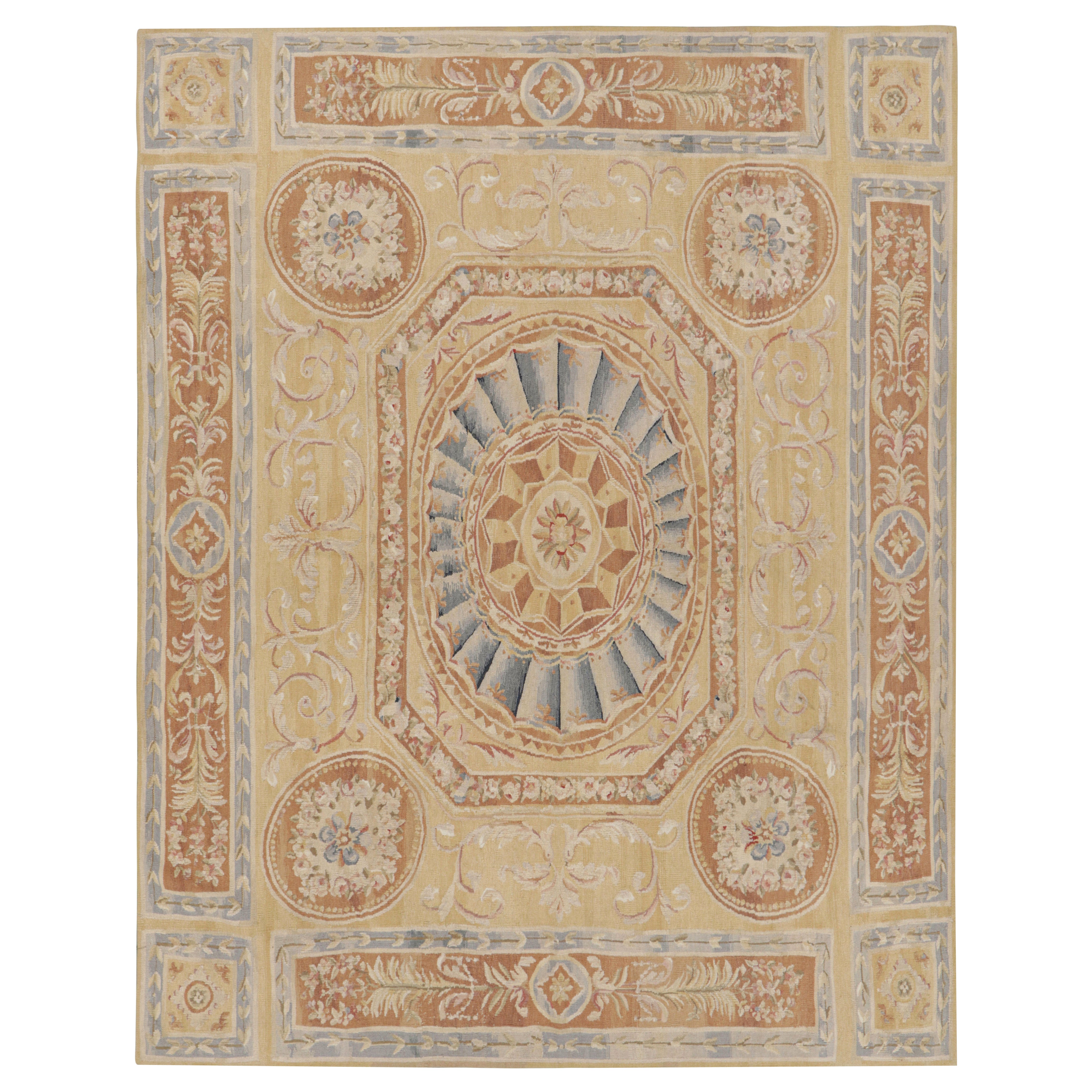Rug & Kilim's Aubusson Style Rug in Gold & Beige with Floral Medallion
