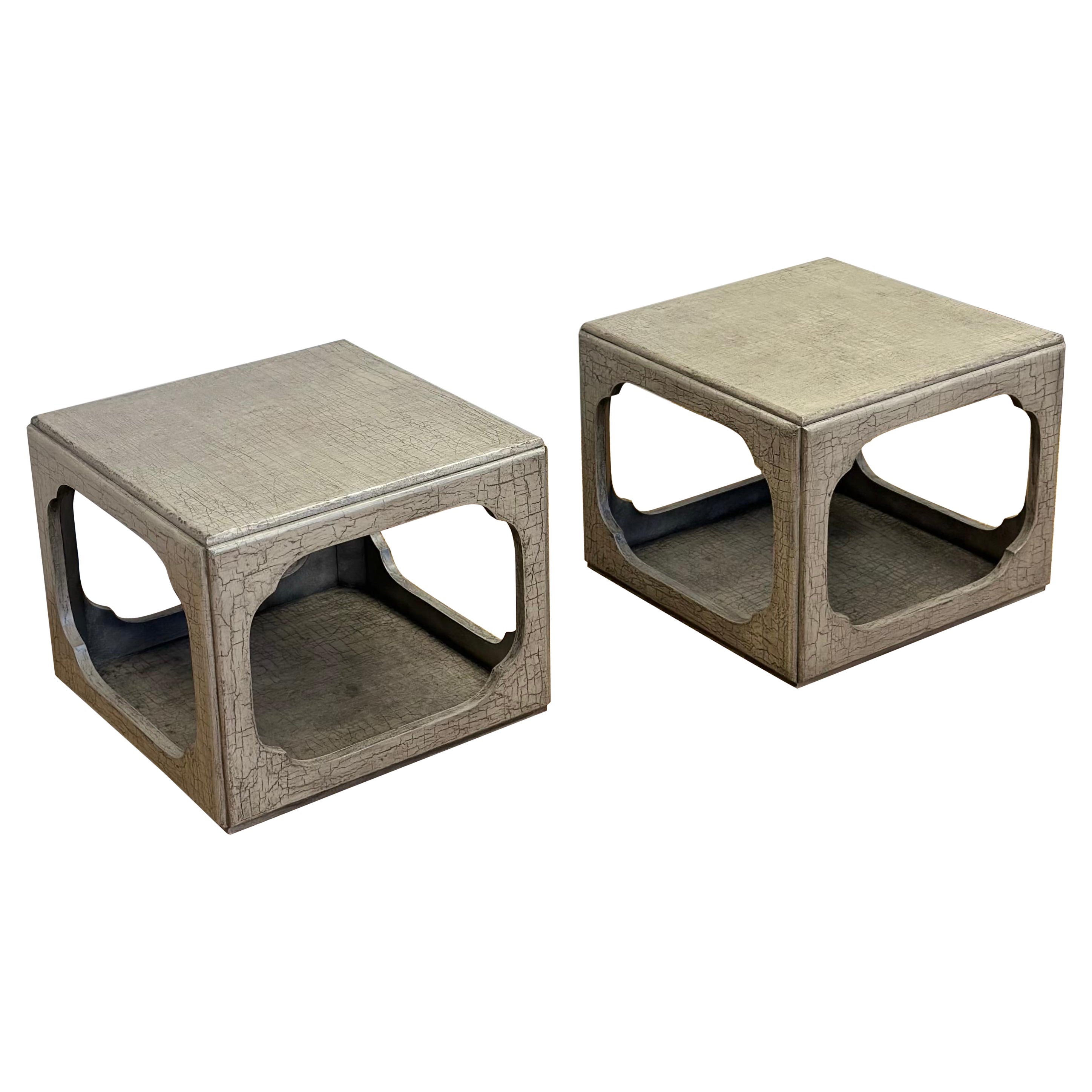 Michael Taylor Baker Far East Chinoiserie Two Tier Grey Low Side Tables – a Set