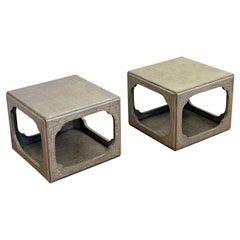 Michael Taylor Baker Far East Chinoiserie Two Tier Grey Low Side Tables – a Set