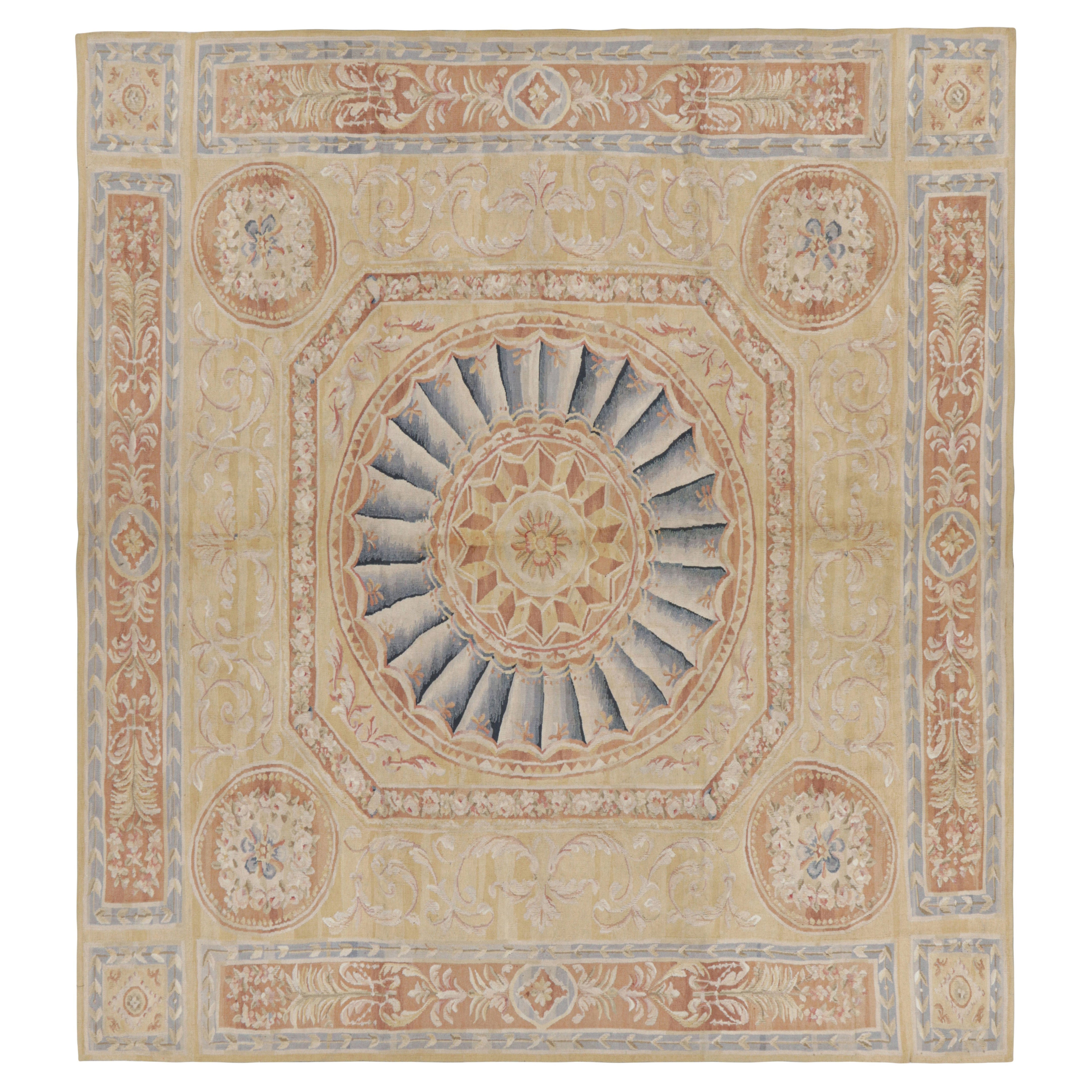 Rug & Kilim's Oversized Aubusson Style Rug in Gold & Beige with Floral Medallion