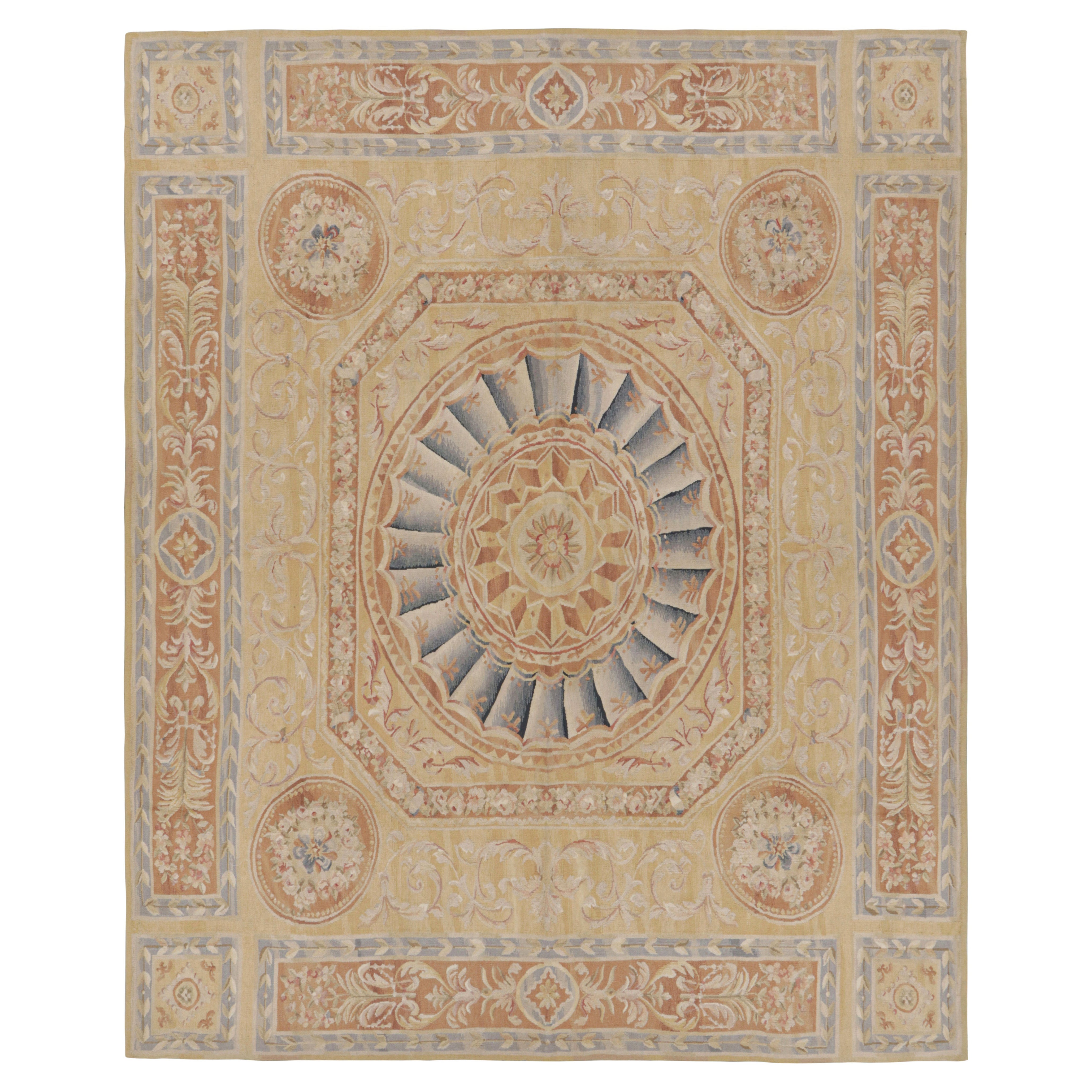 Rug & Kilim's Aubusson Style Rug in Gold & Beige with Floral Medallion