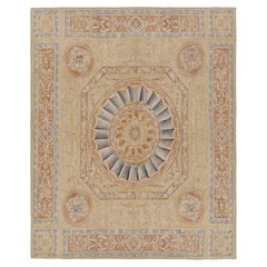 Rug & Kilim's Aubusson Style Rug in Gold & Beige with Floral Medallion
