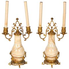 Pair of French Japonisme Ormolu and Onyx Candelabra Signed F. Barbedienne
