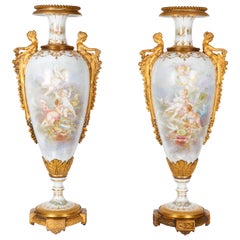 Monumental Pair of French Ormolu-Mounted Sevres Porcelain Vases Collot