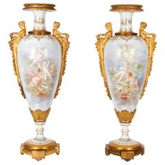 19th Century Pair of Sevres Style Ormolu Mounted Porcelain 
