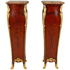 Pair of French Ormolu-Mounted Kingwood Pedestals Signed Millet A. Paris