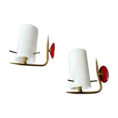 Italienische Wandleuchten aus Messing, Bordeaux-Metall, Milchglas, Italien 1950er Jahre