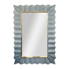 Sky Blue Murano Glass and Polished Brass Mirror