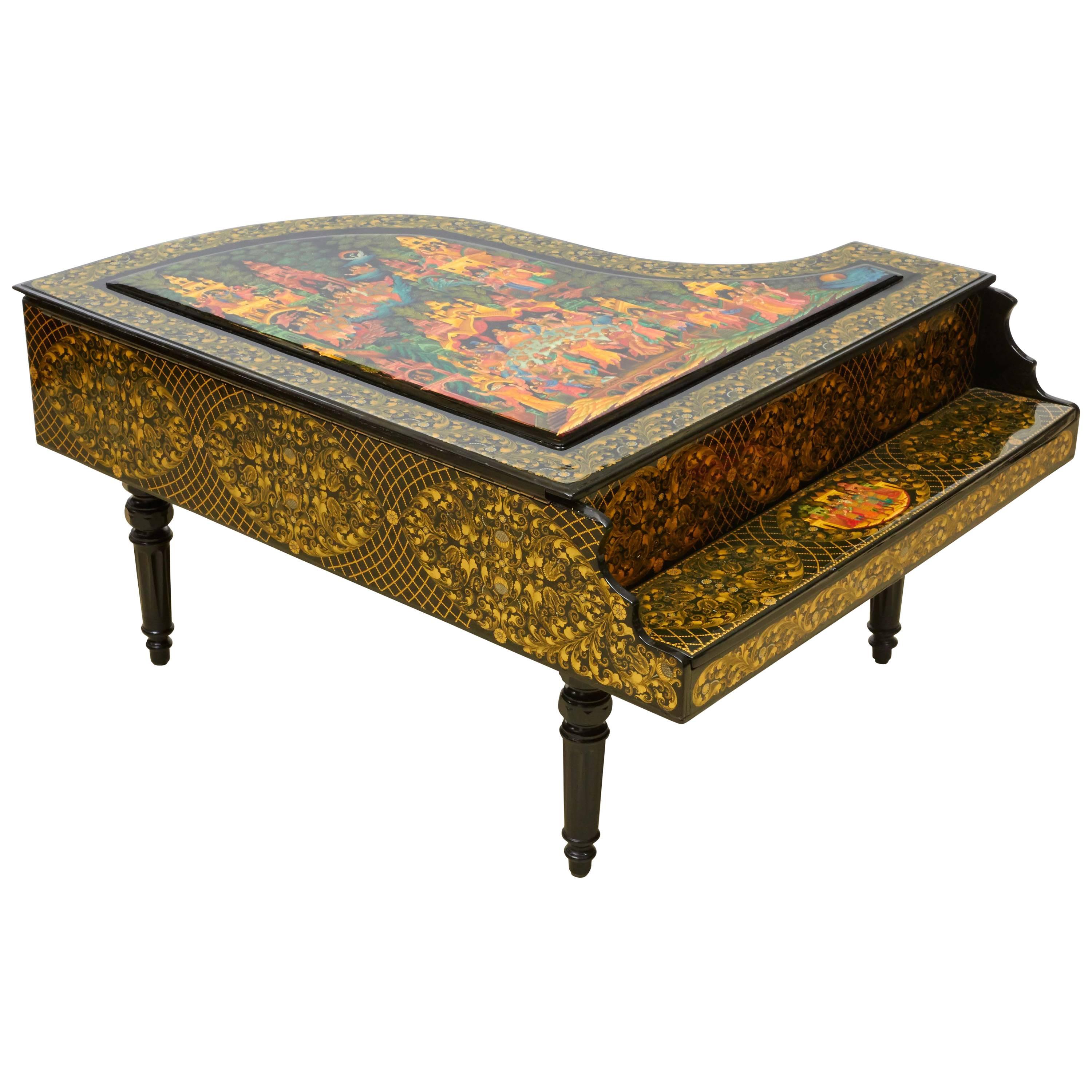 Very Rare & Unusual Russian Lacquer Wood Piano Storage Box Palekh Monumental