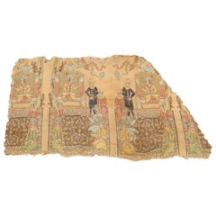 Antique Rare Islamic Persian Safavid Silk Lampas Textile Fragment, Safavid Dynasty