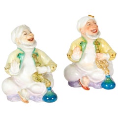 Antique Pair of Miniature Meissen Porcelain Figurines Turks Smoking Hookah