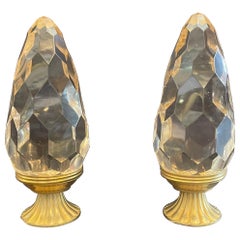 Wonderful Pair Boule d'Escalier Honeycomb Crystal Banister Newel Post Finials