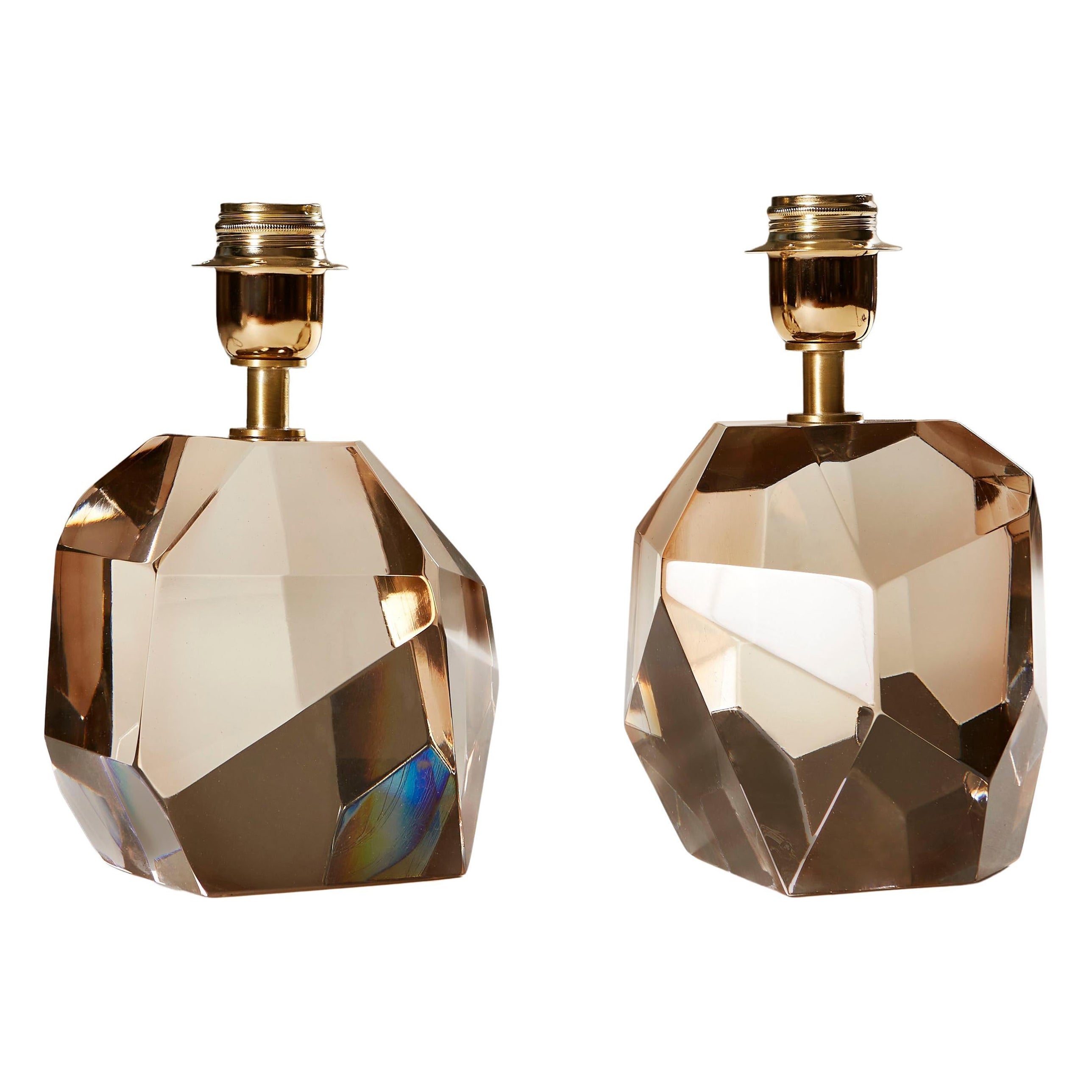 Paar italienische Murano Pale Pink Rock Jewel Tischlampen (21. Jahrhundert und zeitgenössisch) im Angebot