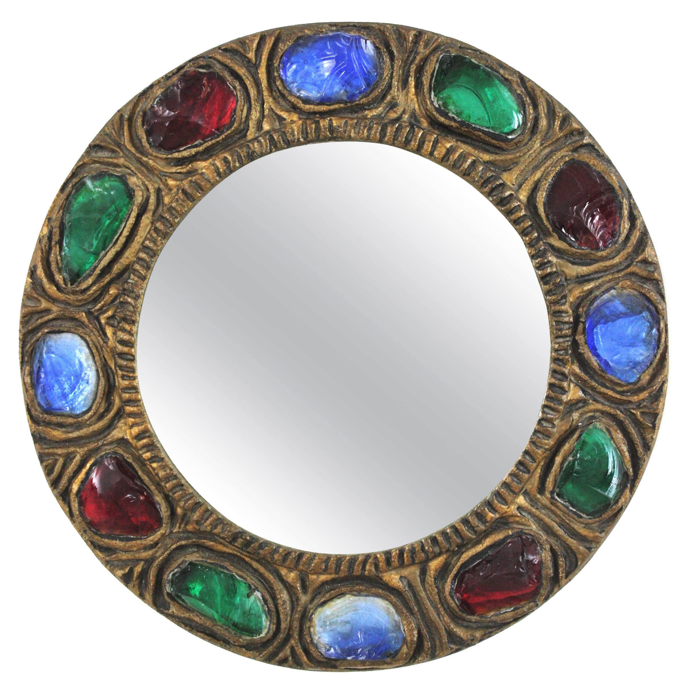 Miroir mural en verre de Murano et cristal de roche multicolore par Creaciones Gobesso
