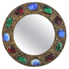 Multi-Color Murano Glass Rock Crystal Wall Mirror by Creaciones Gobesso