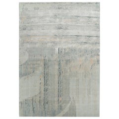 Tapis abstrait surdimensionné à motifs géométriques gris et bleus de Rug & Kilim