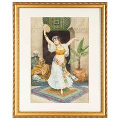 Fabio Fabbi "The Tambourine Dancer" Orientalist Watercolor