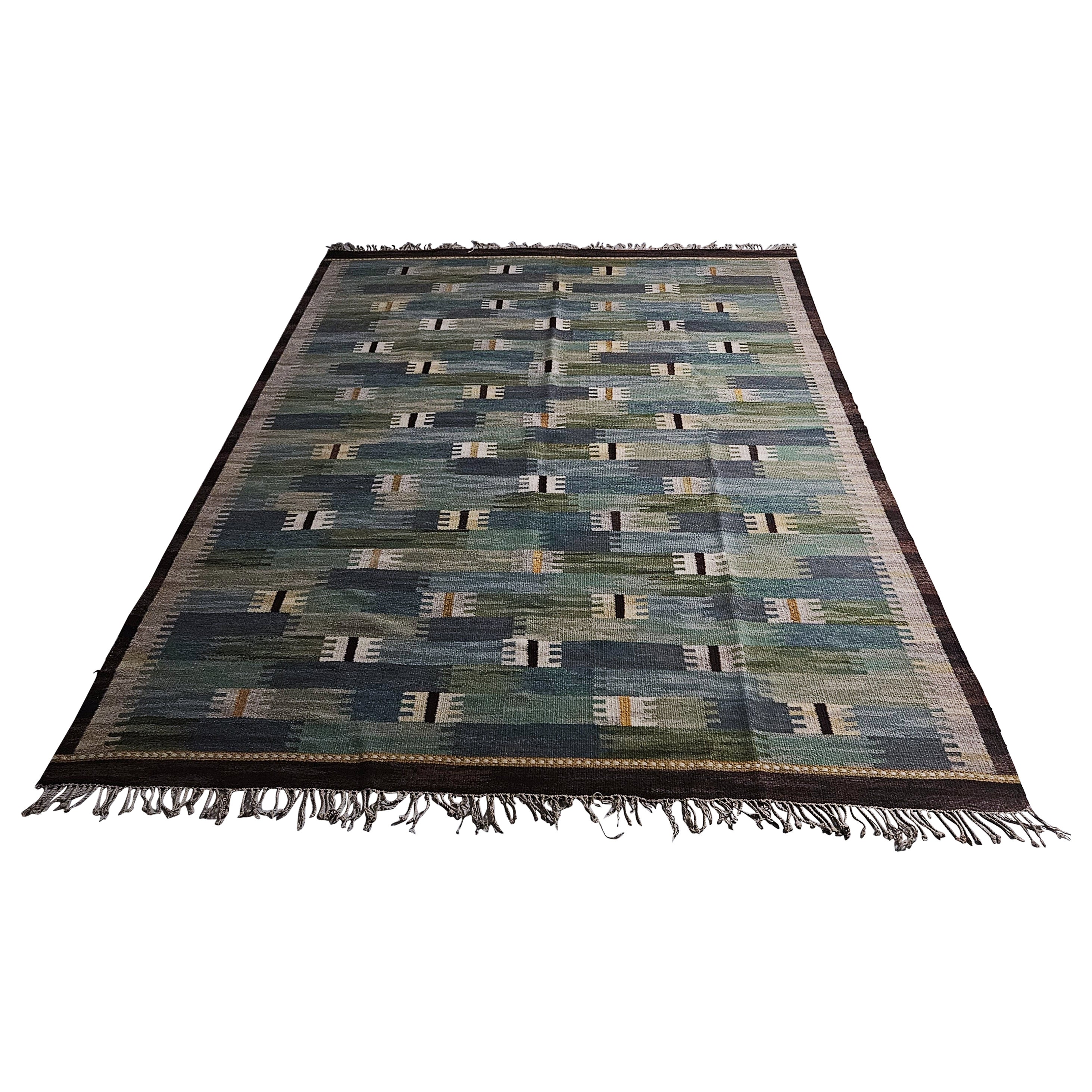 Big flatweave carpet attributed to Anna Maria Hoke, Sweden, 1961 For Sale