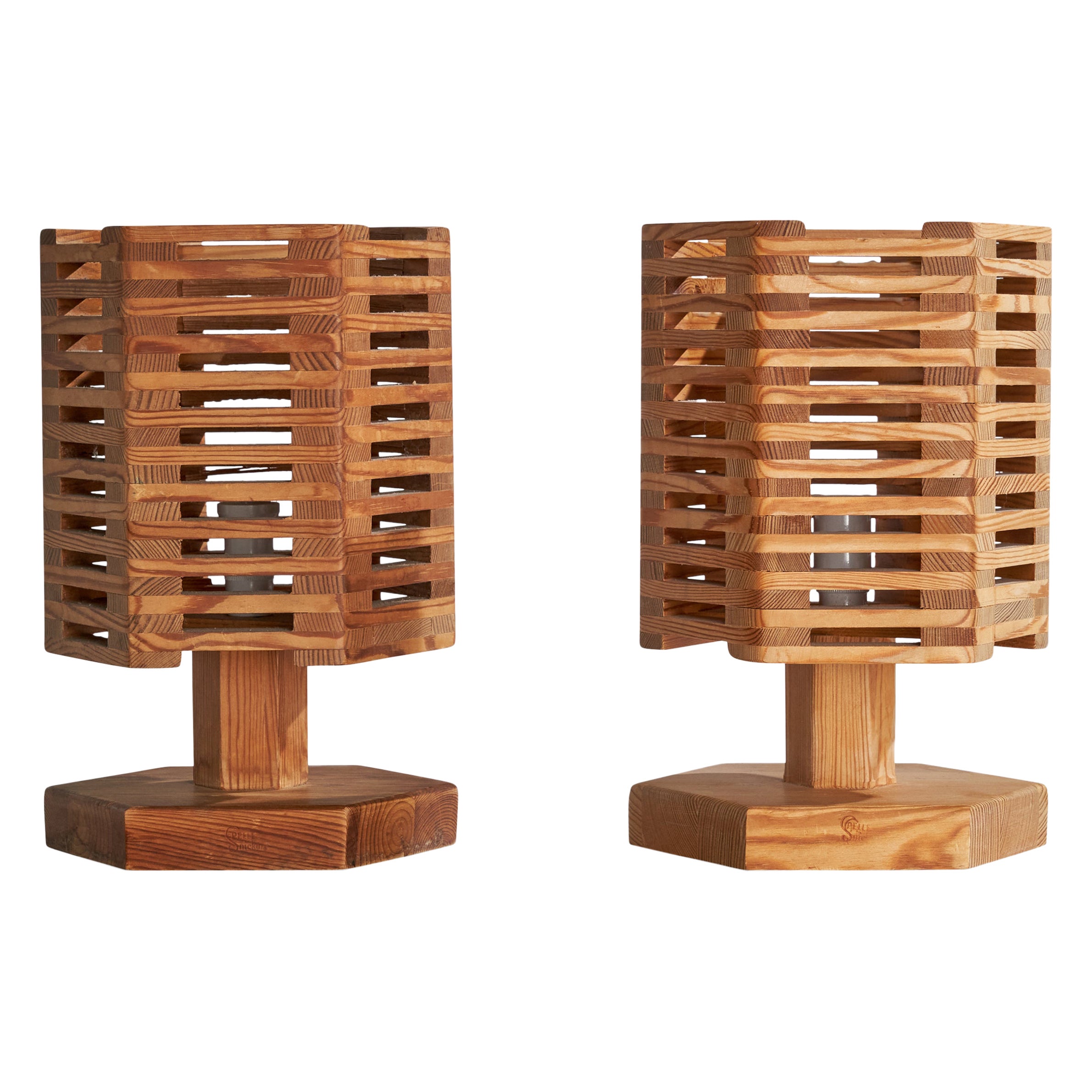 Lampes de bureau Pelle Snidare, pin, Suède, 1970
