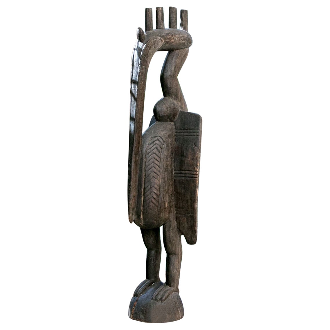 Afrikanische geschnitzte Vintage-Holzfigur einer großen Hornbill-Vogel-Skulptur, groß