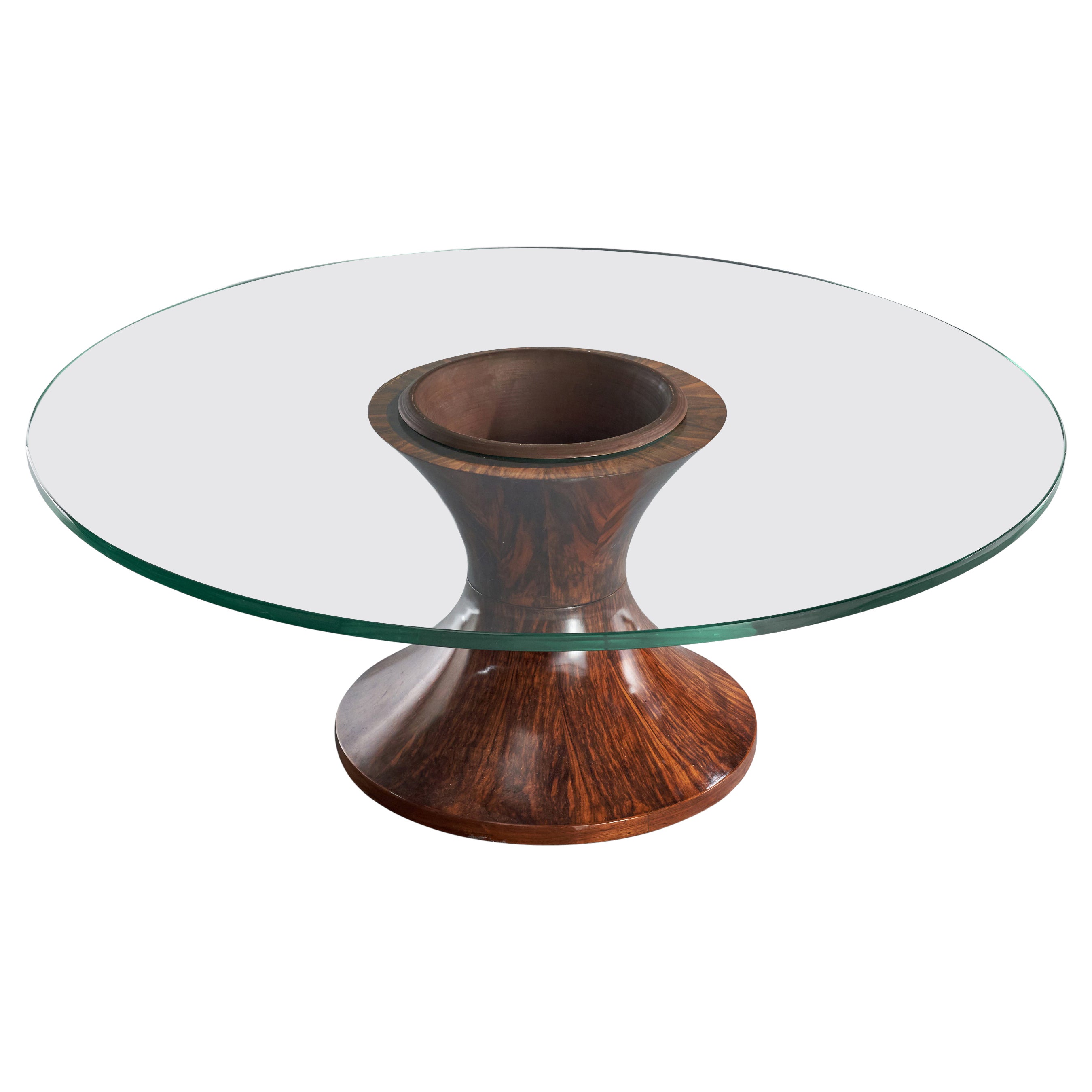 Italian Designer, Coffee Table, Glass, Rosewood, Brass, Italy, 1950s