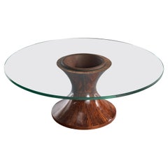 Italian Designer, Coffee Table, Glass, Rosewood, Brass, Italy, 1950s