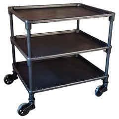 Antique Industrial Three-Tier Rolling Bar Cart