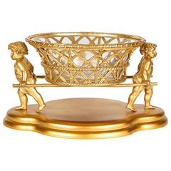 French Ormolu Bronze Glass Basket Centerpiece with Putti Maison Alphonse Giroux