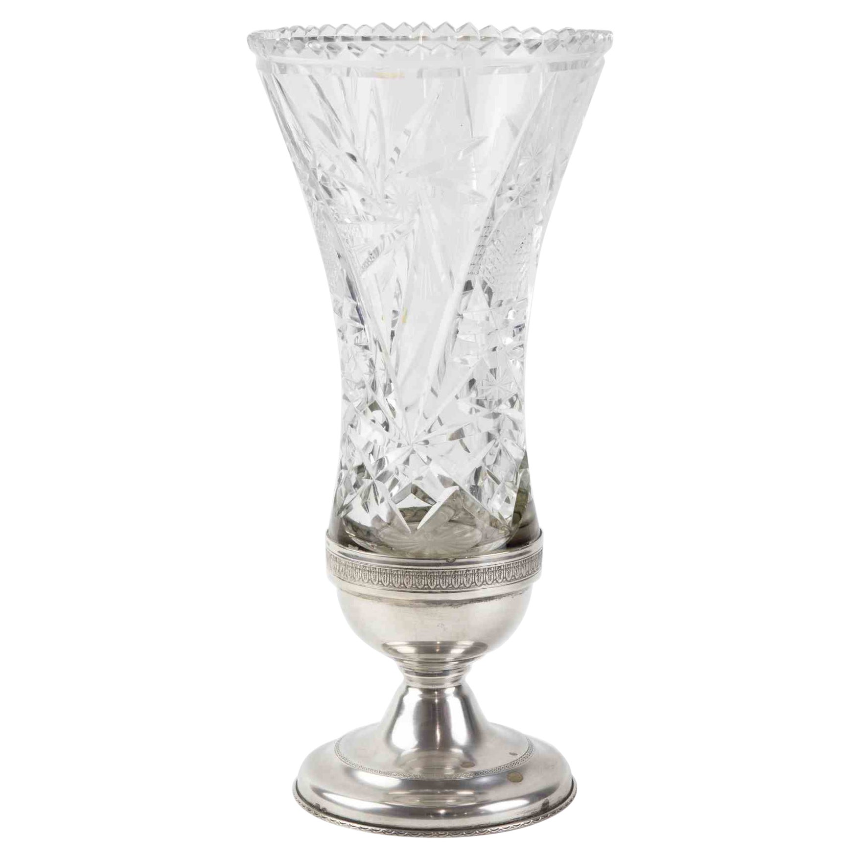 Jarrón vintage de plata y cristal, Italia, mediados del siglo XX