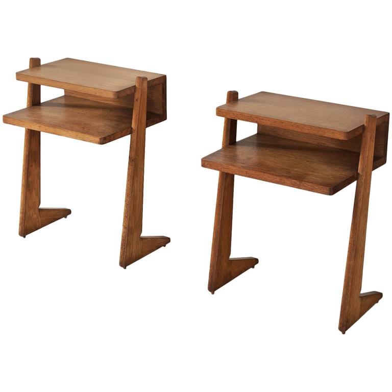 French Nightstands in Solid Oak at 1stdibs
