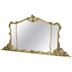 Antique French Louis XIV Giltwood Triptych Foliate Form Over Mantle Mirror 19thC