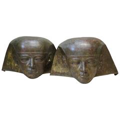 Large Pair of Fiberglass Egyptian Pharaoh Heads, France, circa 1950s