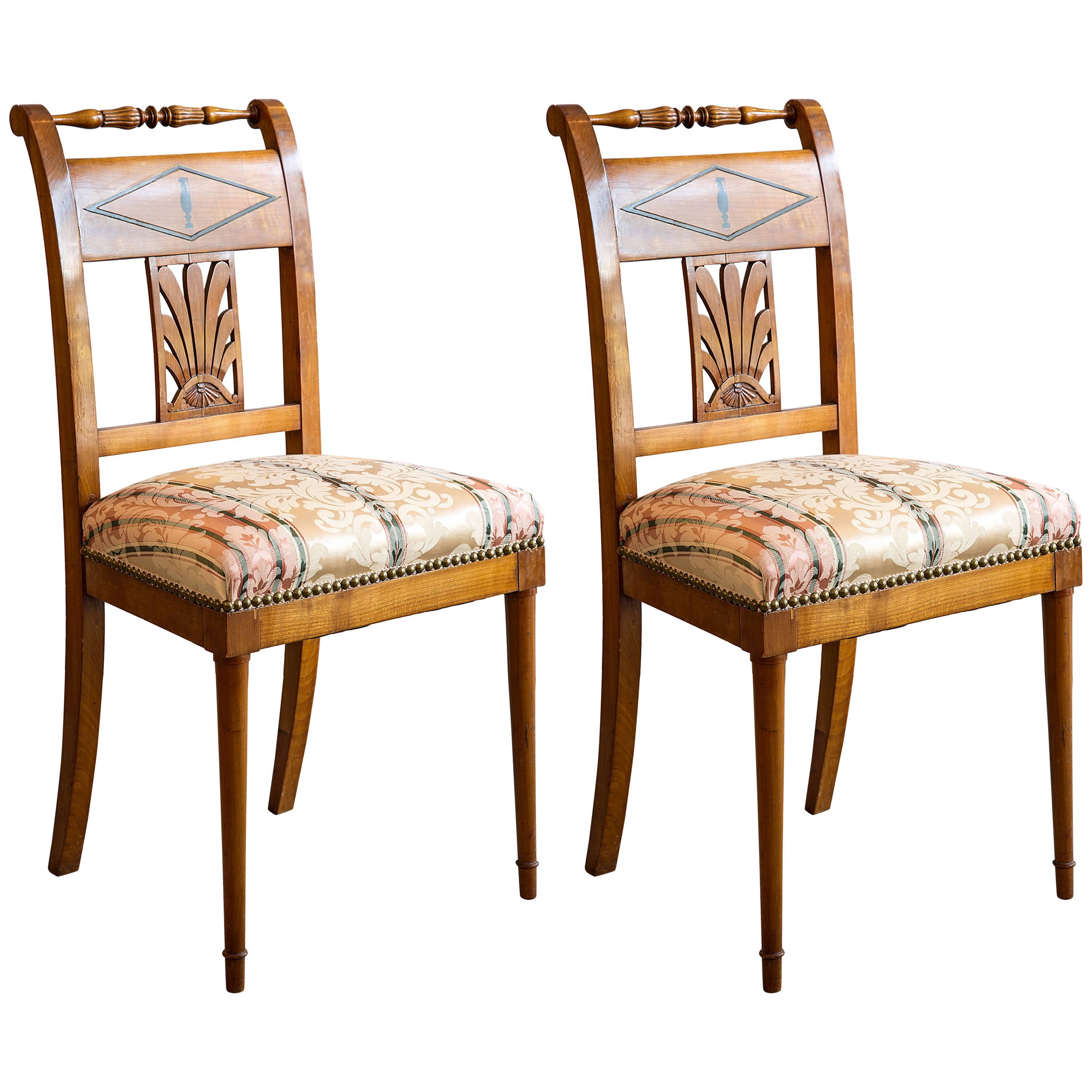 Pair of Biedermeier Fruitwood Side Chairs, circa 1850 For Sale