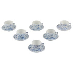 Royal Copenhagen Blue Fluted Plain. A set of six coffee cups with saucers.