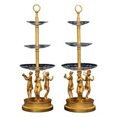 Pair of Early 1800s Empire Baccarat Crystal and Bronze Tazza Centerpieces