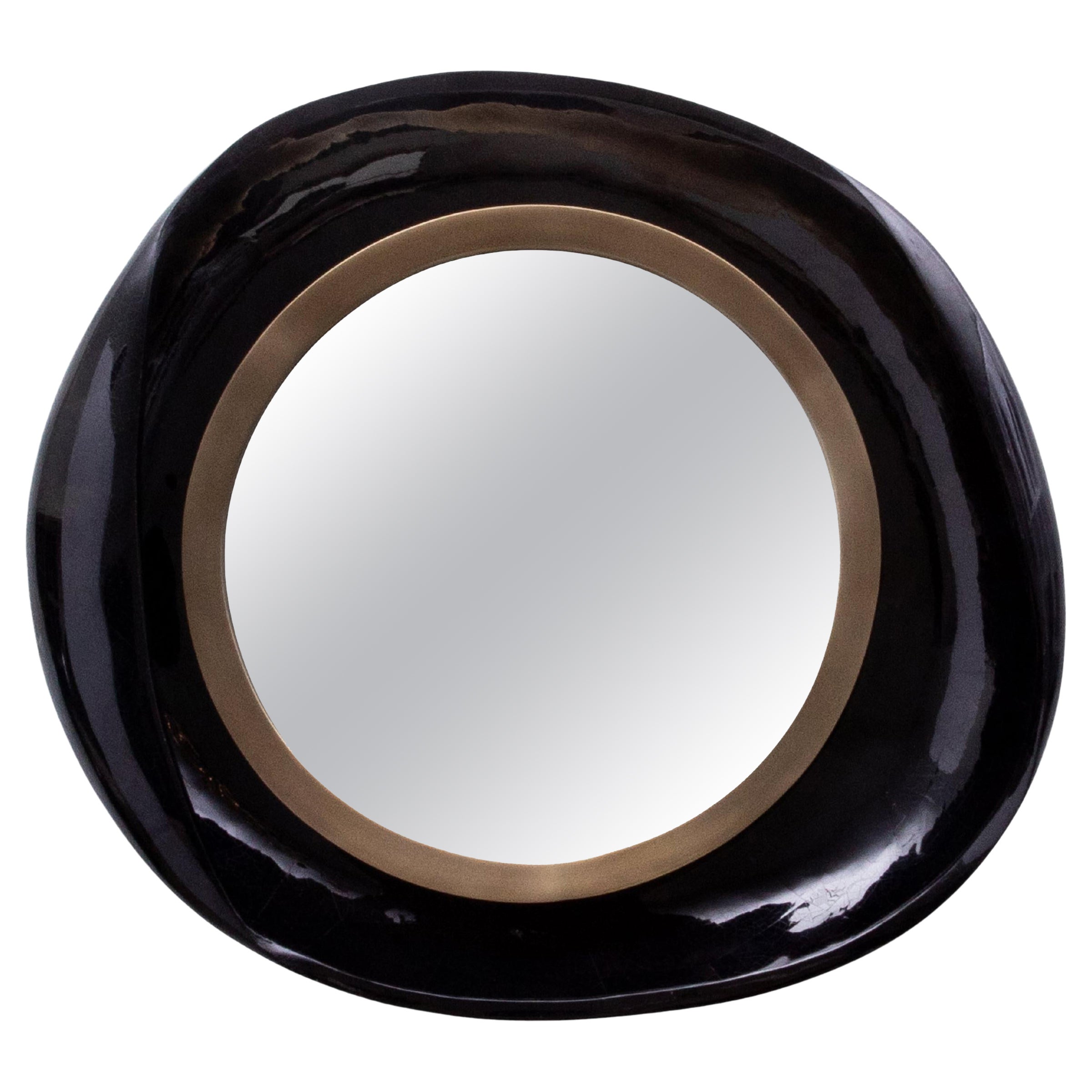 Modern Mirror in Black Shell with Bronze Patina Brass by R&Y Augousti